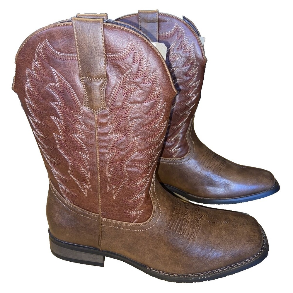 IUV Cowboy Boots Mens Western Boot Durable Classic Embroidered Square Toe Tra